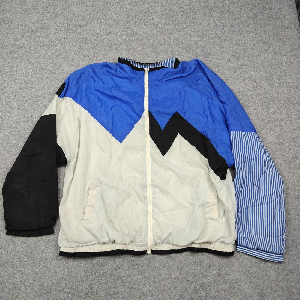 Vintage Aviat Sportif Windbreaker Jacket Mens XL Blue Colorblock Striped Sleeve